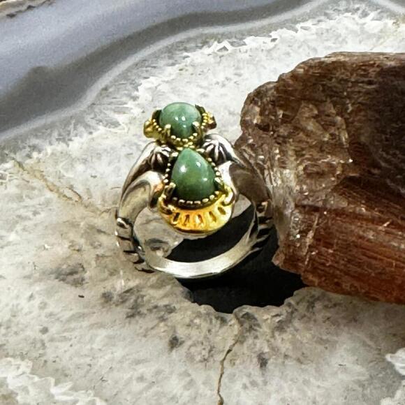 Carolyn Pollack Sterling & Brass 2 Green Turquoise Decorated Ring For Women - Picture 5 of 10
